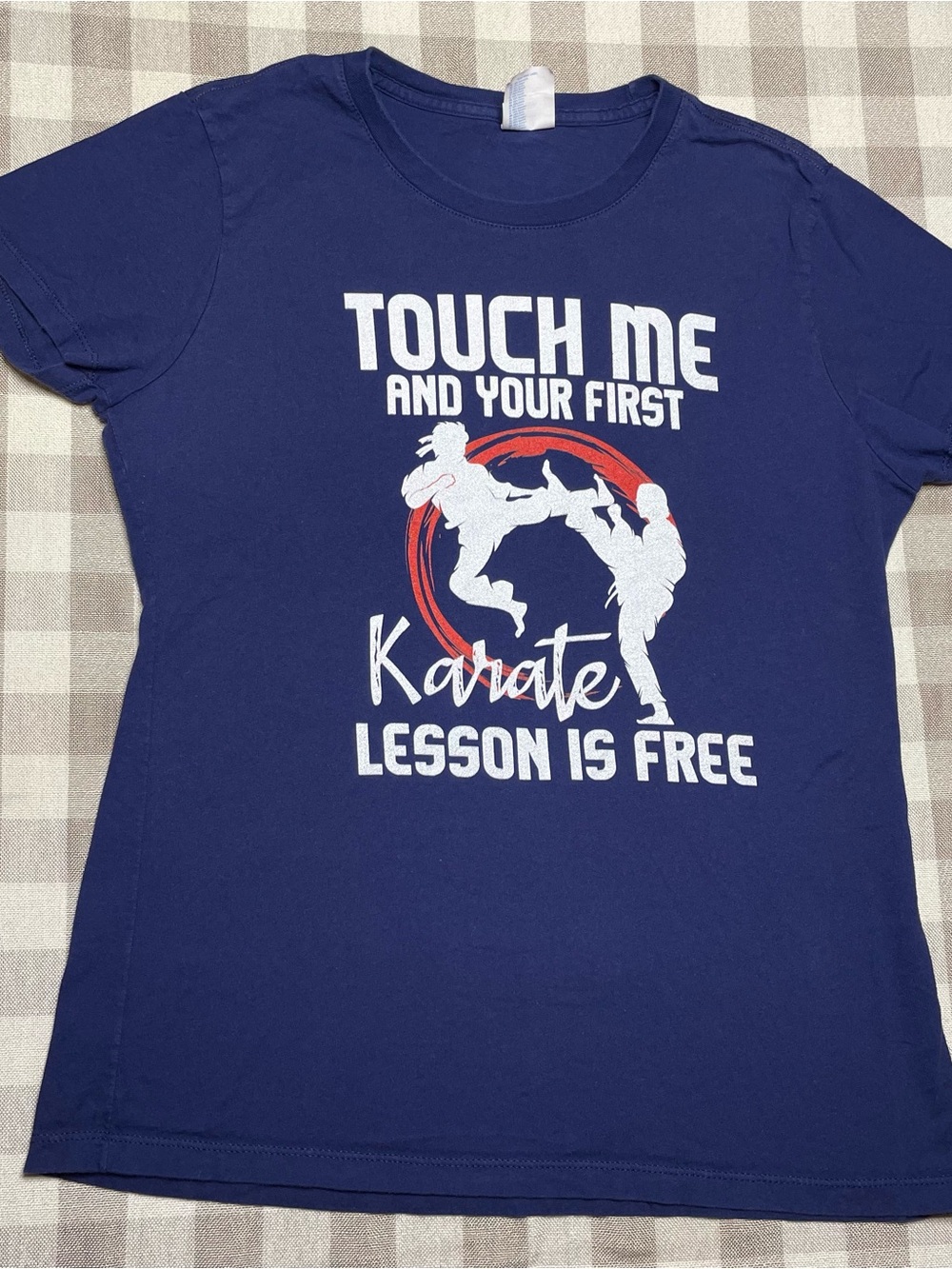 Ladies Navy 'Touch Me' Karate Graphic Tee